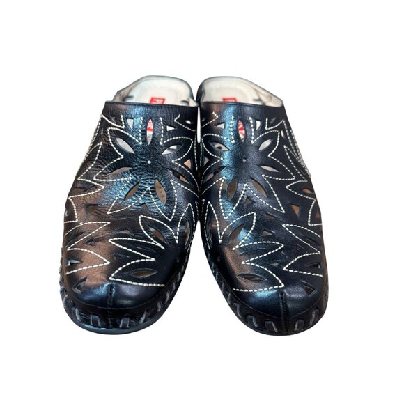 Pikolinos Women's Black Leather Laser Cut Floral Slip On Mule.EU 37 US 6 - Picture 3 of 11